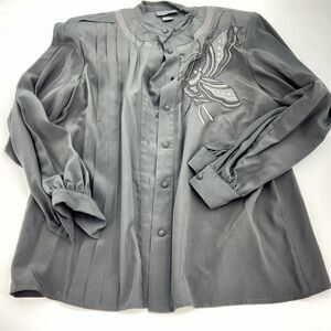Suzelle VTG 100% Silk Black Blouse Embroidered Butterfly Size 10 Black